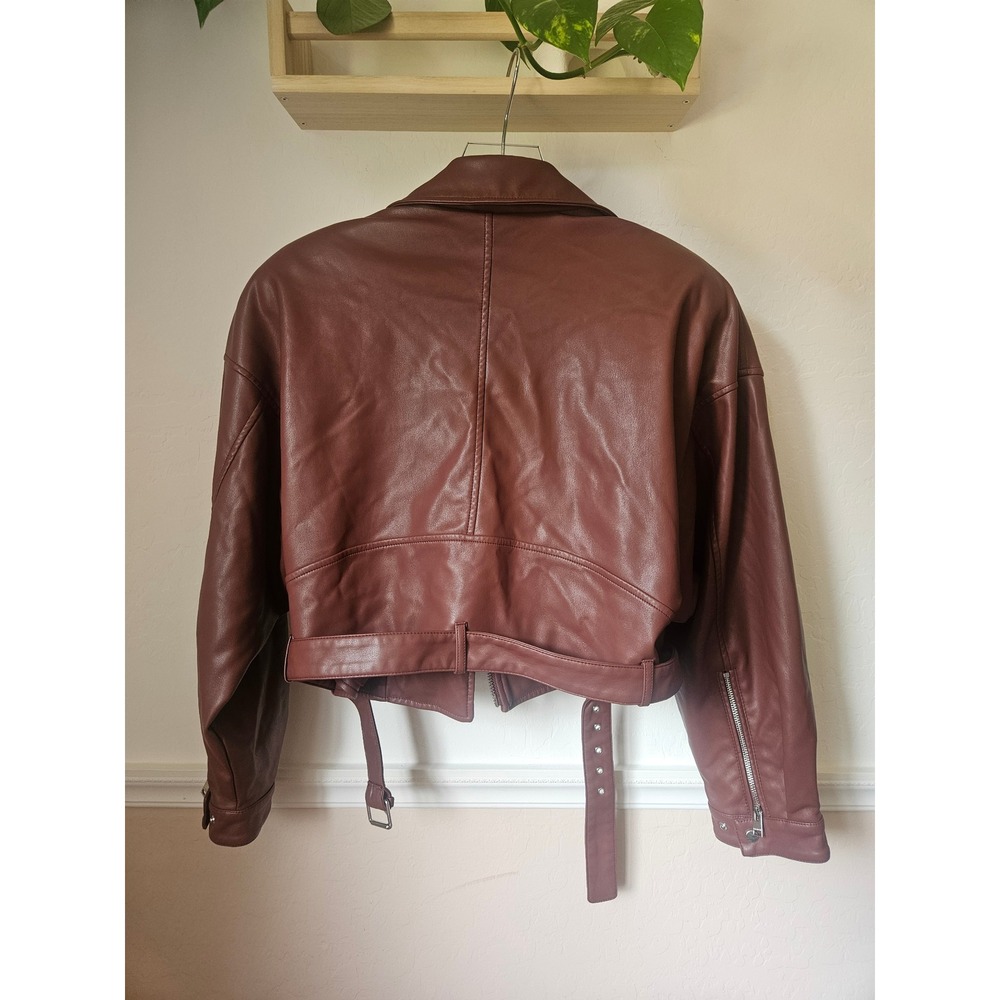 Lamarque Women's Mahogany Brown Dani Moto Jacket Large Cropped Belted Fall - Picture 9 of 14
